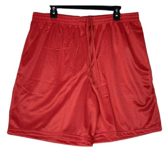 New Mens Athletic Mesh Shorts XL Jersey Pockets Red Gym Basketball - Picture 2 of 11